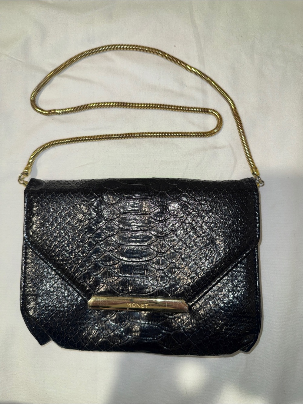 Vintage Monet Black Snakeskin Mini Shoulder Bag